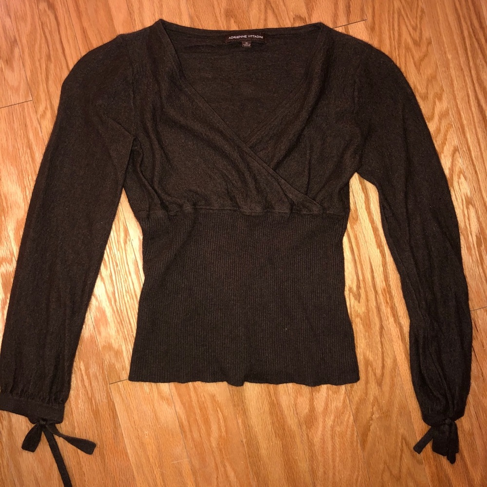 Luxurious chocolate brown sweater with tie sleeve